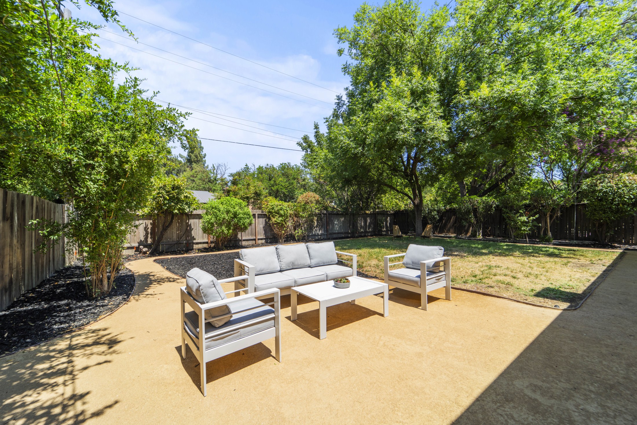 Backyard patio and seating area