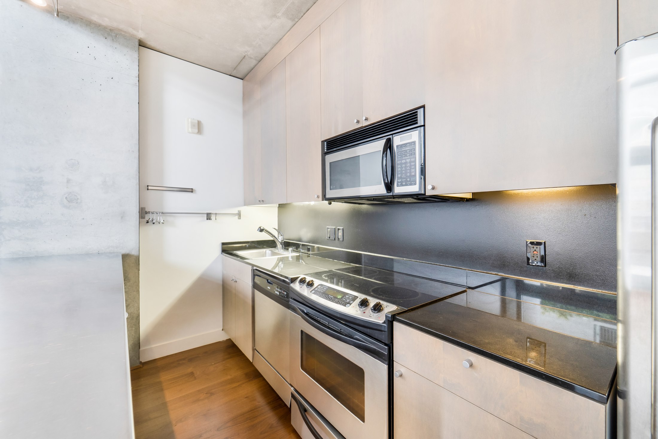 Kitchen with stainless steel appliances