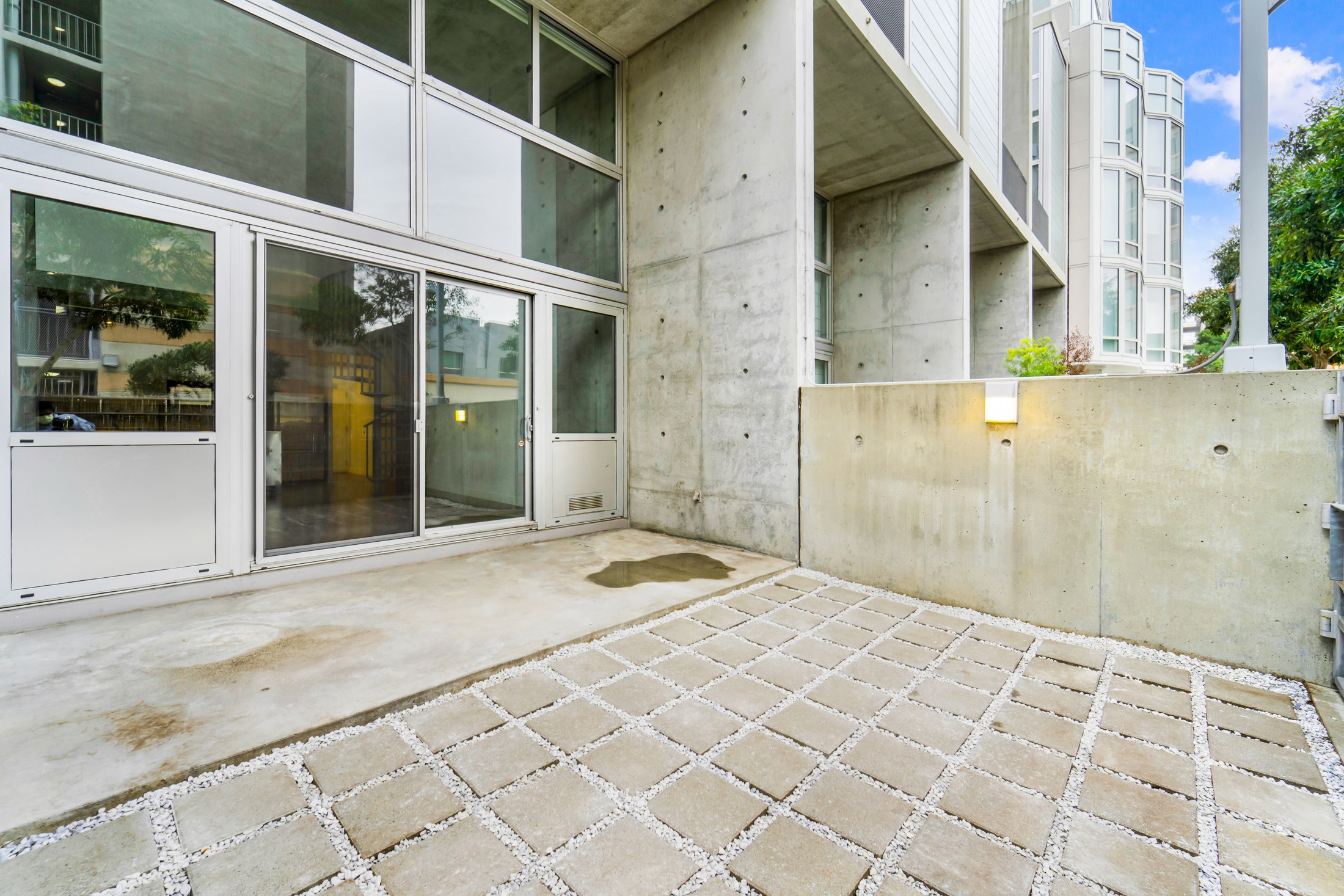 Private patio and sliding glass doors